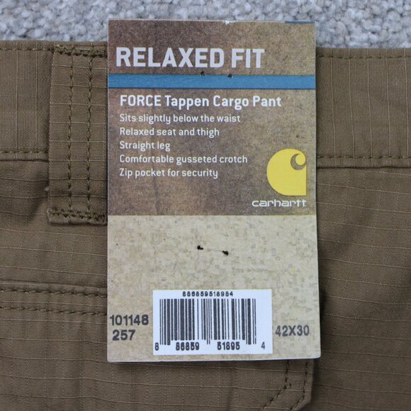 Carhartt Force Pants NWT Mens 42x30 Brown Tappen Cargo Relaxed Fit Straight - Picture 9 of 16